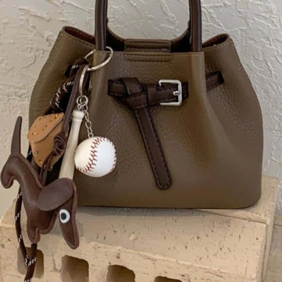 Whimsical Dachshund Bag Charm Baseball & Chocolate Details Statement Keychain - Picture 3 of 6